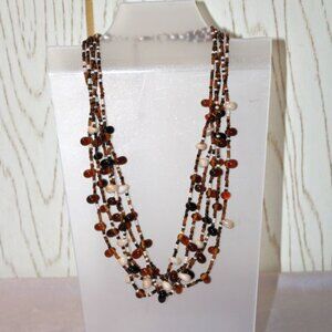 Women's Multiple Layer Beaded Brown & Cream Necklace